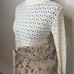Anthropologie Embroidered Floral Clutch Y2K Tapestry Envelope Bag